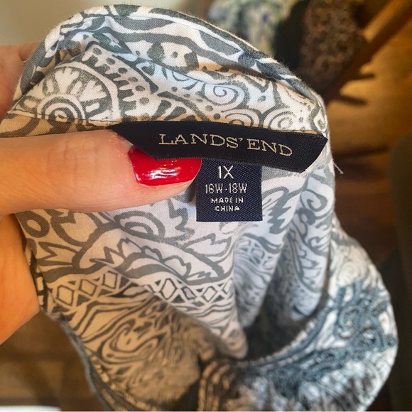 Lands End • Gray & White Embroidered Boho Swimsuit Coverup • Size 1x 16/18W EUC - Picture 8 of 9